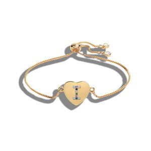 Letter "I" Initial Heart Yellow Gold Bracelet